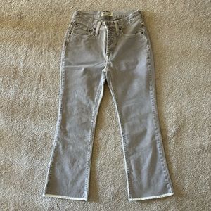 Gray bootcut-style jeans